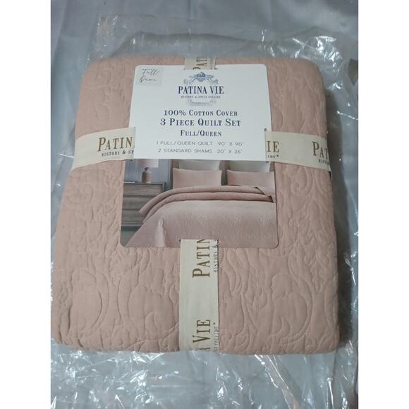 Patina Vie 100% Cotton 3 Piece Quilt Set Full / Queen 
Heirloom Rose Dust - Picture 5 of 10